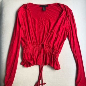 Bright Red Tie Front Top